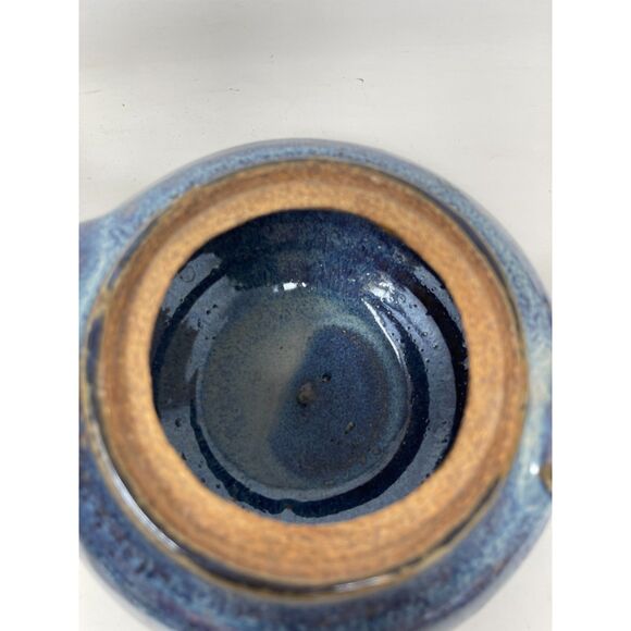 Studio Art Pottery RUSTIC Blue High GLAZE Teapot With Unique Handle Signed - Picture 8 of 10